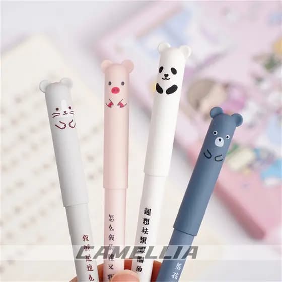 kit de 4/8/12/24 Peças Caneta Apagável Ponta fina Com Desenho De Animais De Urso Criativo