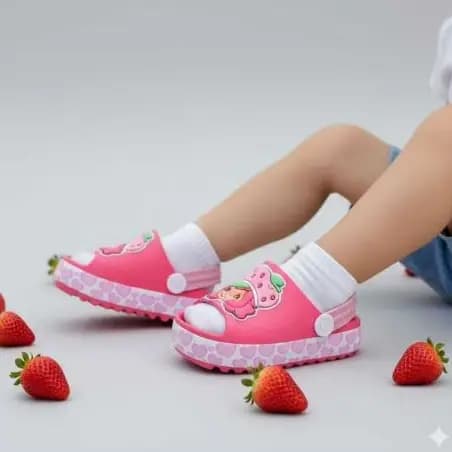 Sandália Slide Moranguinho Infantil Baby Antiderrapante fofo Delicado para Escola com Meia