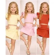 CONJUNTO INFANTIL JUVENIL MENINA |CONJUNTO SHORT SAIA E CROPPED MODA VERÃO |CONJUNTO MENINA BLOGUEIRA