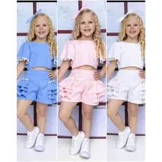 Conjunto Infantil Menina Blogueirinha Verão Blusinha e Short com Lacinho Moda Kids