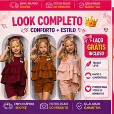 Conjunto Infantil Blogueirinha Menina Verão Look Fashion Blusa Babado + Short Laço
