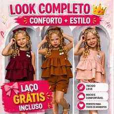 Conjunto Infantil Menina Luxo Verão Blusinha Babado + Short com Laço Look Princesa