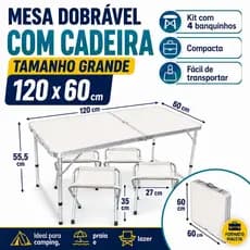 120x60cm Mesa Dobrável COM CADEIRA Portátil Vira Escrivaninhas e Mesas Maleta Camping Praia