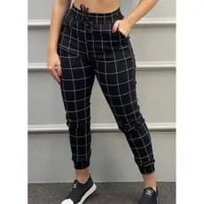 Calça Xadrez Jogger Listrada Bengaline Moda Blogueira