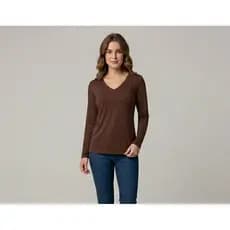 Blusa Manga Longa Feminina Gola V Segunda Pele Viscolycra Elegante Casual