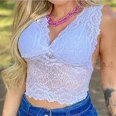 Cropped Top Renda Sutiã Regata Feminina Blogueira