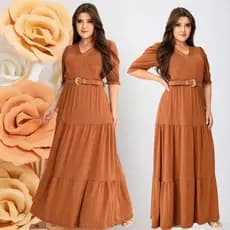 Vestido Feminino Longo Social Plus Size Manga Estilosa Moda Evangelica Cinto Congresso Igreja Full