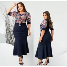 Vestido Feminino Midi Tubinho Social Plus Size Manga Estilosa Com Cinto Moda Evangelica Congresso