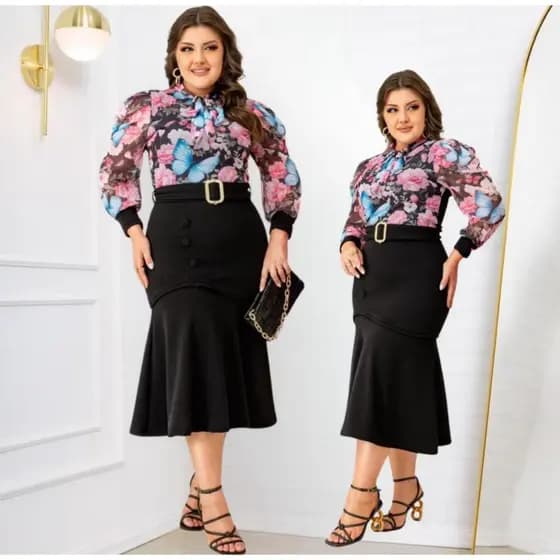 Vestido Feminino Midi Tubinho Social Plus Size Botão Cinto Moda Evangelica Congresso Fardamento