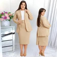Conjunto Blazer Feminino Social Plus Size Saia Midi Com Cinto Moda Evangelica Congresso