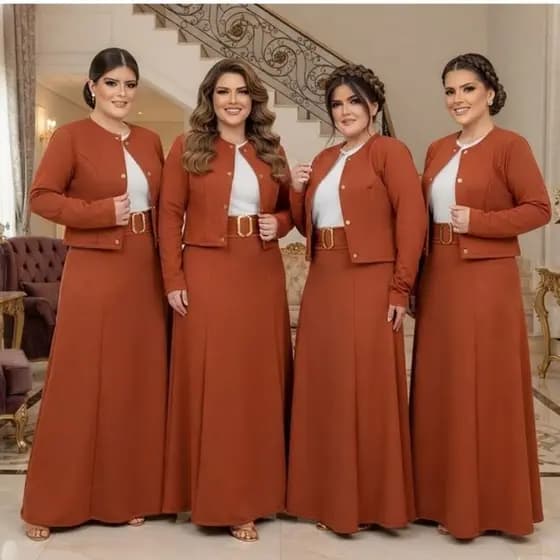 Conjunto Feminino 4 Peças: Blazer Luxo Saia Camiseta Cinto Plus Size Congresso Culto Moda Evangelica