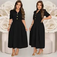 Vestido Feminino Social Manga Curta Com Botões Rodado Moda Evangelica Plus Size Fardamentos