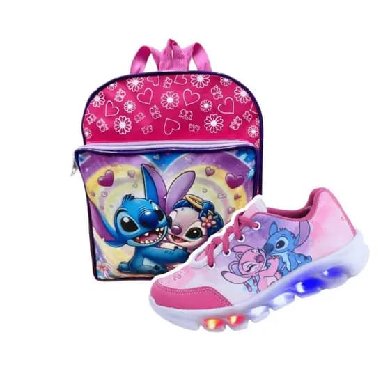 Kit Tênis Infantil Led Stitch Infantil De Menina + Mochila