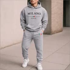 Conjunto Inverno Moletom Flanelado Canguru + Calça Abrigo Moletom Masculino Algodão Milano Italy