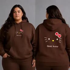 Moletom Canguru Plus Size Feminino Hello Kitty Rosto Blusa De Frio Confortável Flanelado Inverno