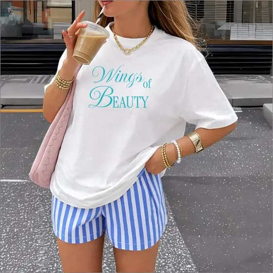 T-Shirt Blusa Feminina Básica Gola Redonda Moda Verão Wings Beauty Algodão