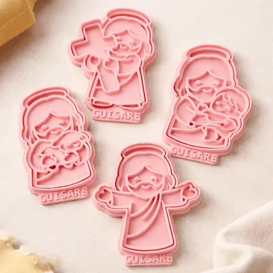 Kit 4 Cortadores Páscoa Jesus Religioso com Puxador – Biscoito, Biscuit, Batizado