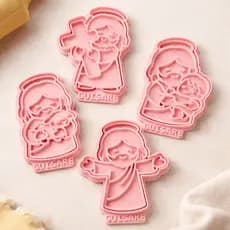 Kit 4 Cortadores Páscoa Jesus Religioso com Puxador – Biscoito, Biscuit, Batizado