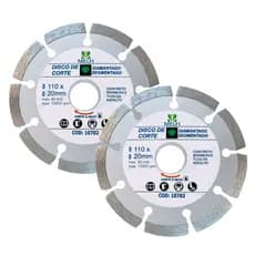 Kit 2 Disco de Corte Diamantado Segmentado 110mm x 20mm para Mármore, Concreto  e Alvenaria