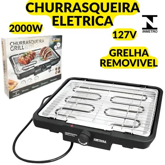 Churrasqueira Eletrica 40,7x34,5cm 127V 220V Prática Com Regulador De Calor E Grelha Removível