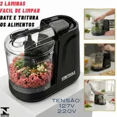Mini Processador Elétrico 350ml 127V 100W Ou 220V 200W Preto Triturador Compacto Alta Potencia