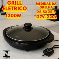 Grill Eletrico Redondo 1200W 127V Ou 220V Com Termostato E Grelha Removível Versatil