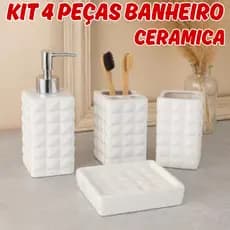 Kit Banheiro 4 Peças Porta Sabonete Líquido Ceramica Porta Escova Dente Saboneteira Textura Diamante