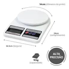 Balança Cozinha Até 10KG Digital De Precisão 24CMx16,5CM Cozinha Até 10KG Dieta E Nutrição Balança Portatil Utensílio De Cozinha Confeitaria Utilmix