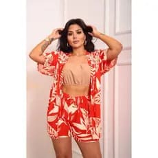 CONJUNTO 2 PEÇAS KIMONO E SHORT VERÃO - CONFORTAVEL