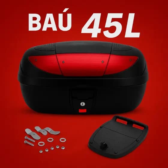Baú Bauleto 45 Litros Pro Tork + Kit Fixação Completo Smart Box Pro Tork