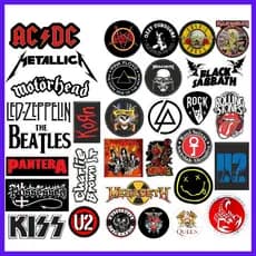 Cartela de Adesivos Bandas Clássicas Rock In Roll – Personalização Para Moto, Carro, Bike e Capacete