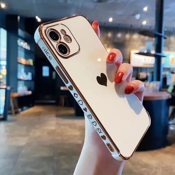 Estojo De Telefone Flexível Galvanizado Heart Love Para iPhone 11/12 Pro Max/XS/XR/7/8 Plus