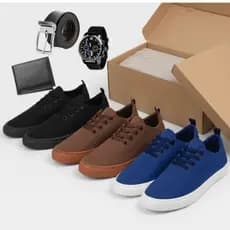 Kit 3 Sapato Masculino Em Promoção Caminhada Versátil Homem + Relógio De Ponteira + Cinto + Carteira