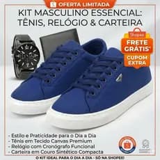 Kit Masculino Completo Sapatenis Casual Confortável + Relógio Masculino de Ponteiro Analógico + Carteira Masculina Slim