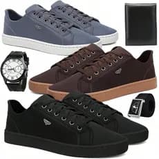 Kit 3 Tênis Masculino Casual Dia a Dia + Relógio + Carteira + Cinto de Gorgorão LANÇAMENTO, Tênis de academia masculinos