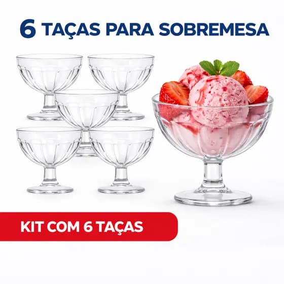 Taça Jade 210ml para Sobremesa  6 Unidades | Vidro Elegante para Sorvete, Açaí e Frutas