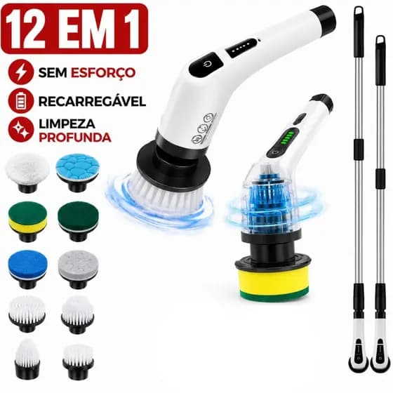 Escova Elétrica Limpeza Kit 12 em 1 Sem Fio Giratória Portátil Rodo Mop Portátil
