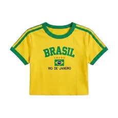 Cropped Camiseta Camisa Brasil Copa Rio de Janeiro Blusa Blusinha Feminino