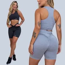 Kit 2 Conjuntos Academia Top e Short Levanta Bumbum