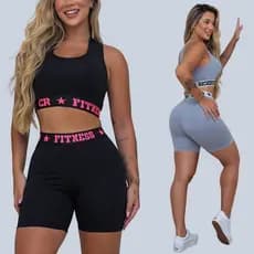Kit 2 Conjuntos Academia Top e Short Elastico Exposto