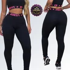 Calça Legging Academia Elastico Exposto Cintura Alta Feminina