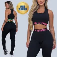 Kit 2 Conjuntos Academia 2 Tops e 2 Legging Elastico Exposto