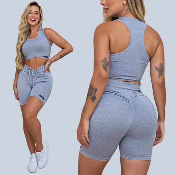 Conjunto Academia Top e Short Levanta Bumbum