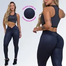 Conjunto Feminino Cirre Academia Top e Legging Levanta Bumbum