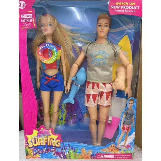 Boneca ken surfista casal com prancha de surf,cachorrinho, sapatos, boia de natação, articulada, presente infantil/n-520