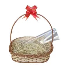 Cesta de Vime Oval Alta Com Laço Palha e Embalagem 32X19X8cm