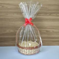 Kit 10 Cestas Para Presente de Vime Redonda Com Laço, Palha e Embalagem 27x8cm