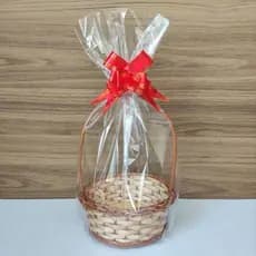 Cesta Pequena Para Presente de Vime Redonda  15x7cm C/ Laço,Palha e Emabalagem