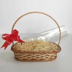 Cesta Pequena Vime Oval Presente C/Alça C/ Laço,Palha e Emabalagem 28x15x6cm