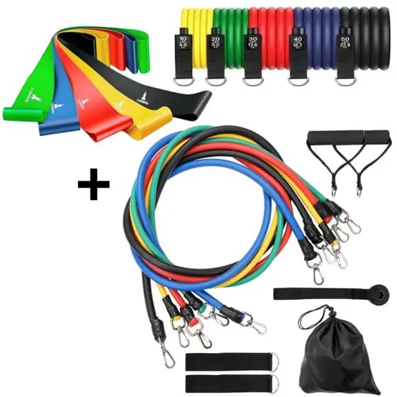 Kit 11 Elástico Extensor Treino Em Casa + Kit 5 Mini Band Faixas Para Exercícios Multifuncional Yoga Fisioterapia